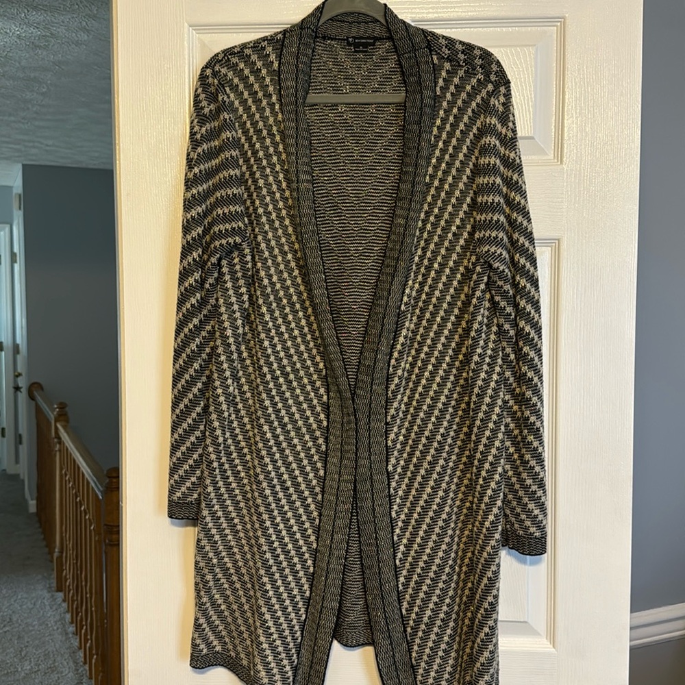Black & Gold Lurex Long Open Front Cardigan XL